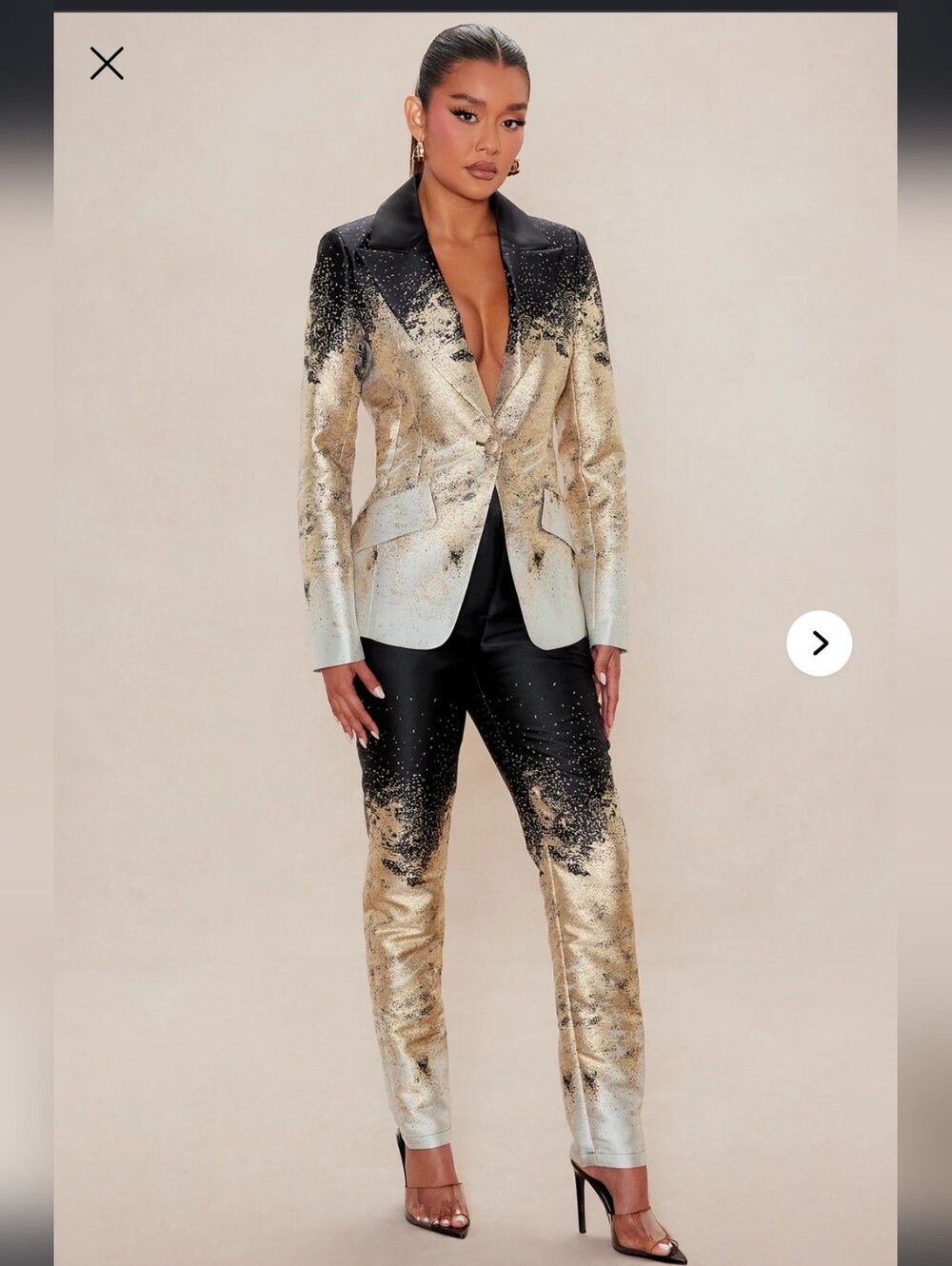 New Fashion Nova Luxe Metallic Gold Black Gala Party Esparza Blazer Suit Set S
